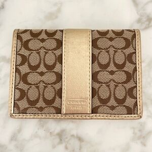 Vintage Coach Signature Card Case Wallet Khaki/Metallic Brown